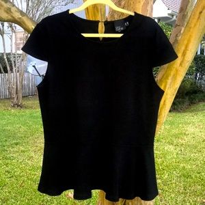 Black Capped-Sleeved Peplum Top